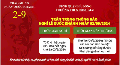 THÔNG BÁO LỊCH NGHỈ LỄ QUỐC KHÁNH 2/9/2024