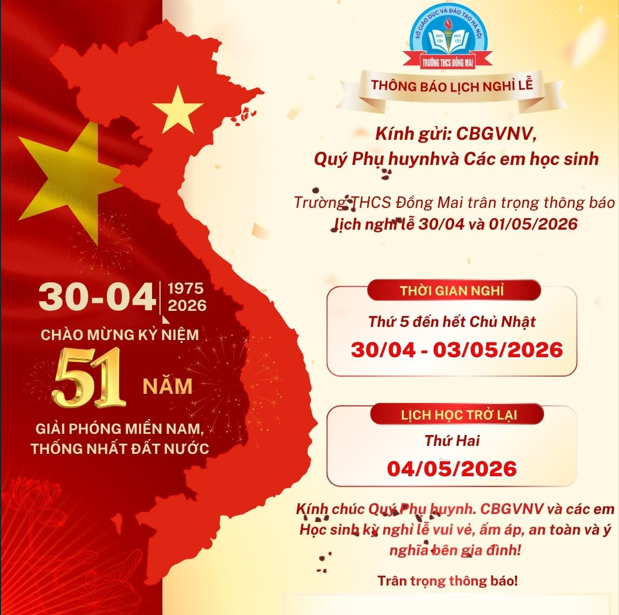 Lịch nghỉ lễ 30/04 và 01/05 năm 2026